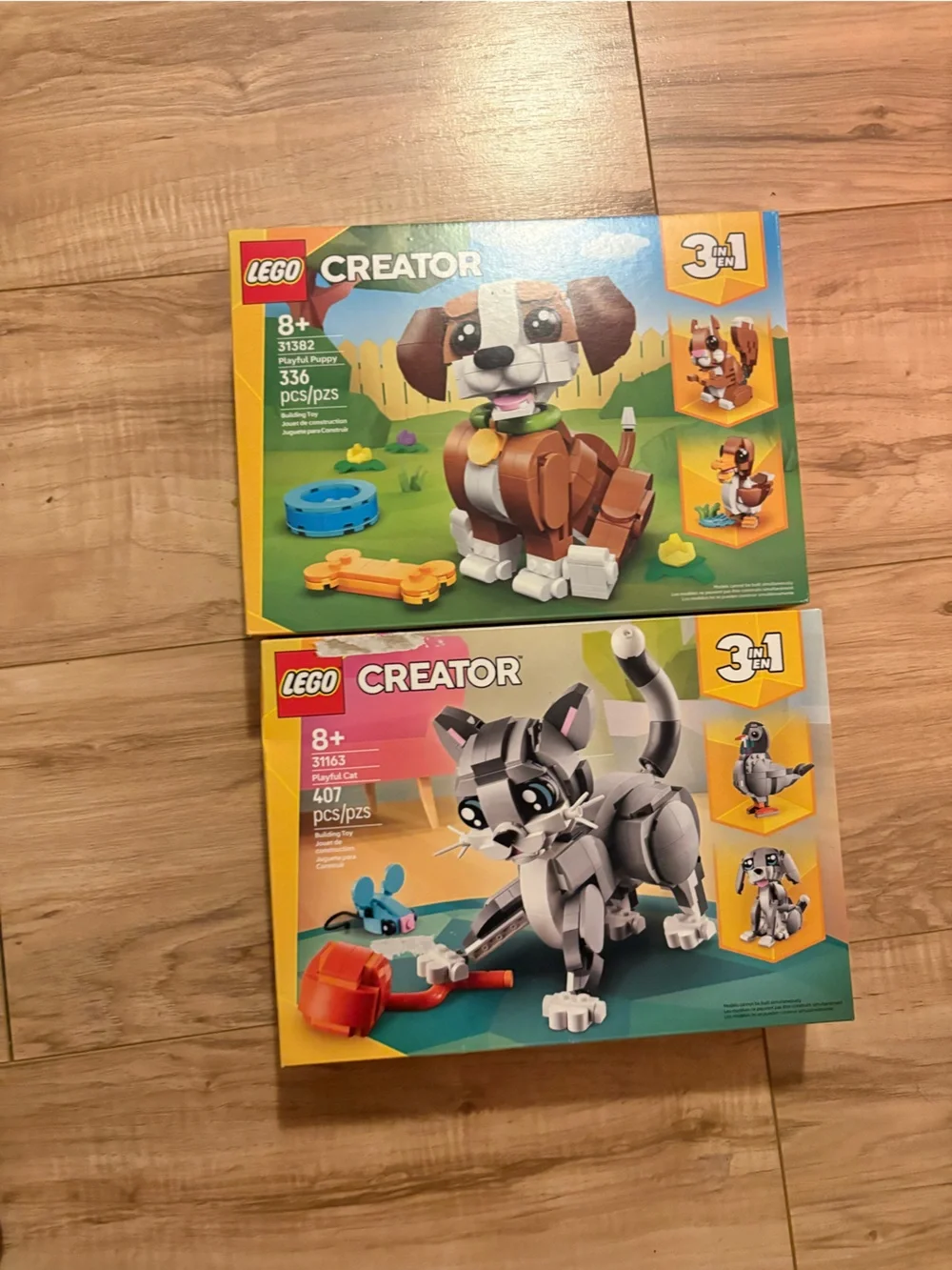 Lego Creator 3in1 Dog (Brown, White) & Cat (Gray, Black) Building Sets
